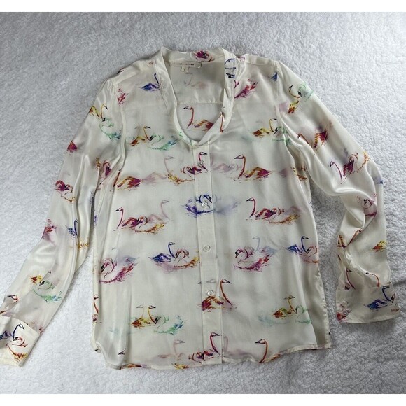 Marc Jacobs Tops - Marc Jacob’s Blouse Womens 4 Sheer Silk Swans Print Chic Career Light Academia